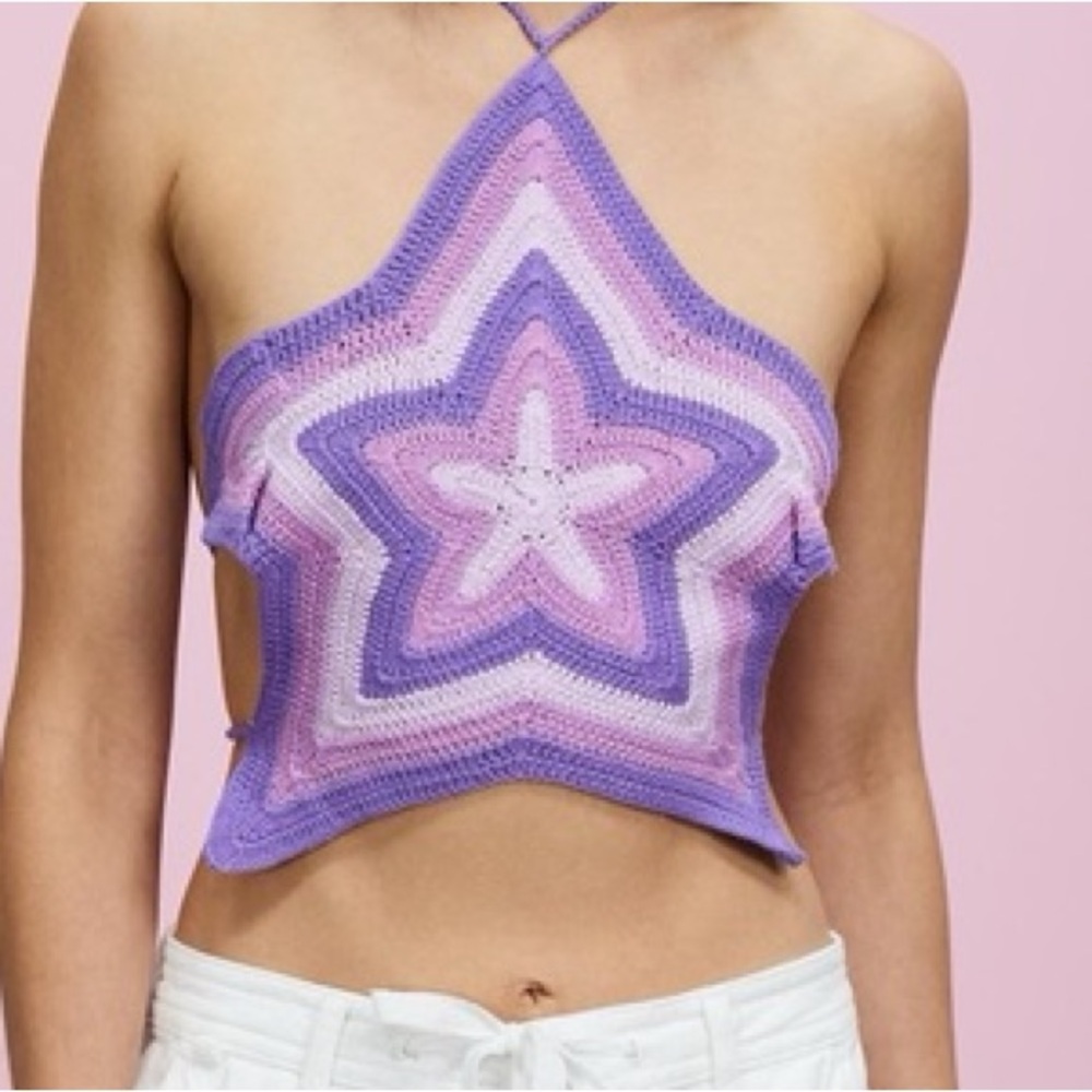 House of Sunny Purple and White Halter Crop Top